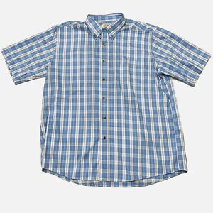 LL Bean Traditional Fit Blue Plaid Short Sleeve Shirt Size XL  Regular